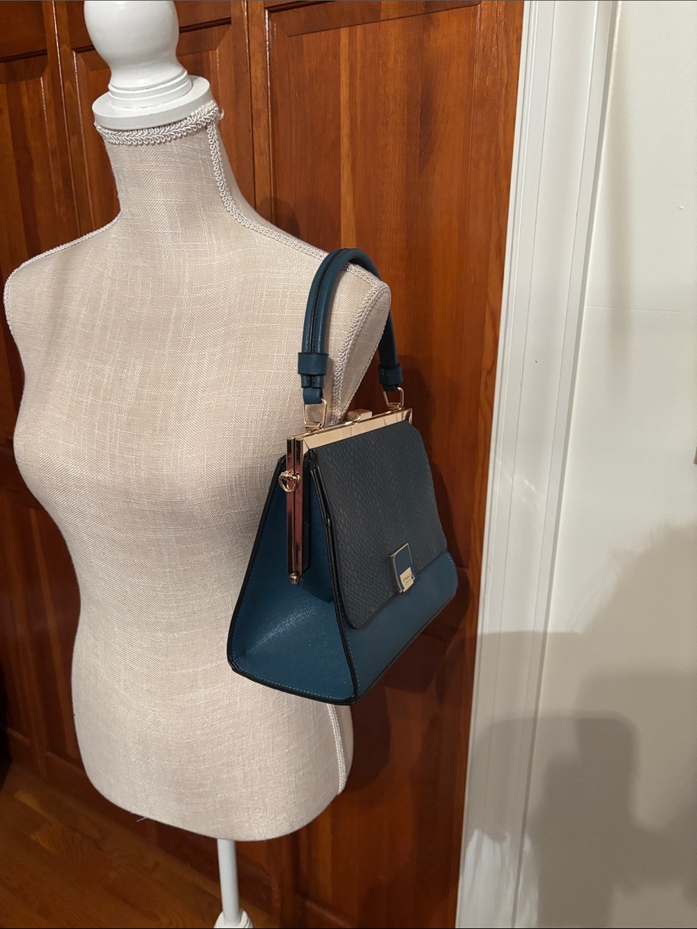 Faux Snakeskin Top-Handle Satchel in Teal by Dune - Picture 8 of 8